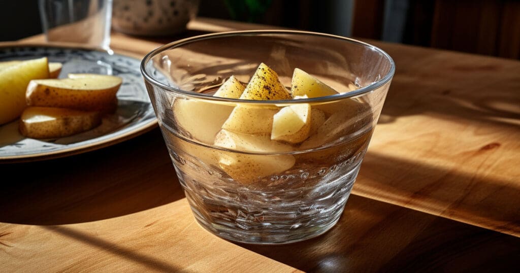 Potato wedges soaked in cold water